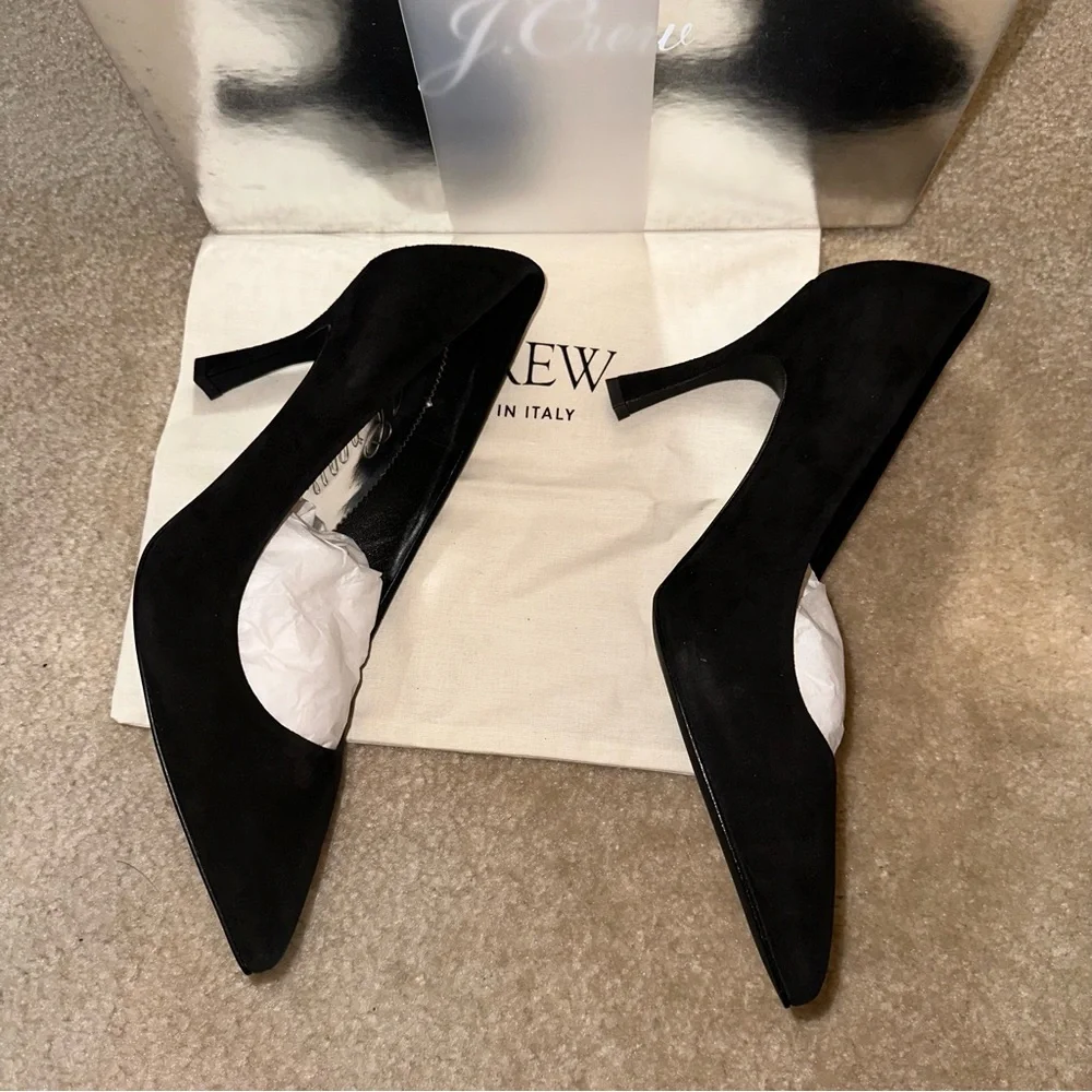 NWT J. Crew Elsie Black Solid Italian Suede Leather Pointed Toe Pump Heels 9